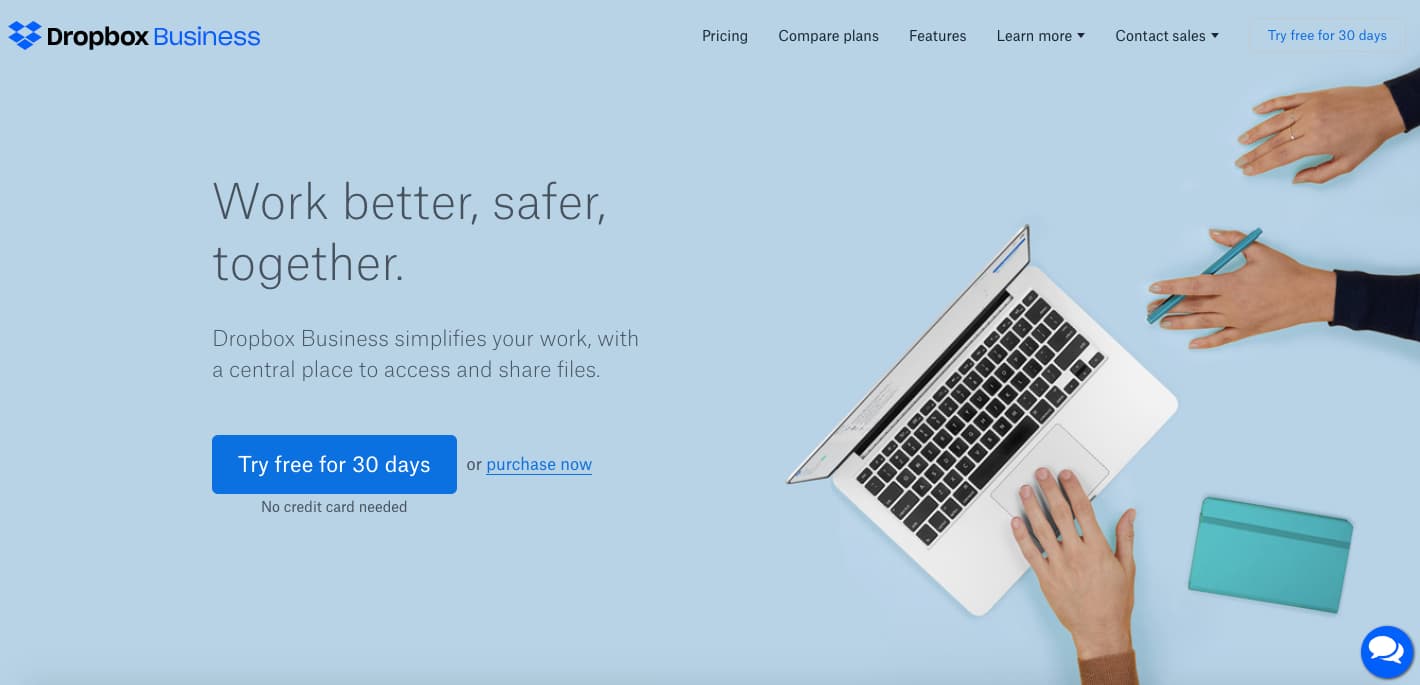 Dropbox homepage Dropbox homepage