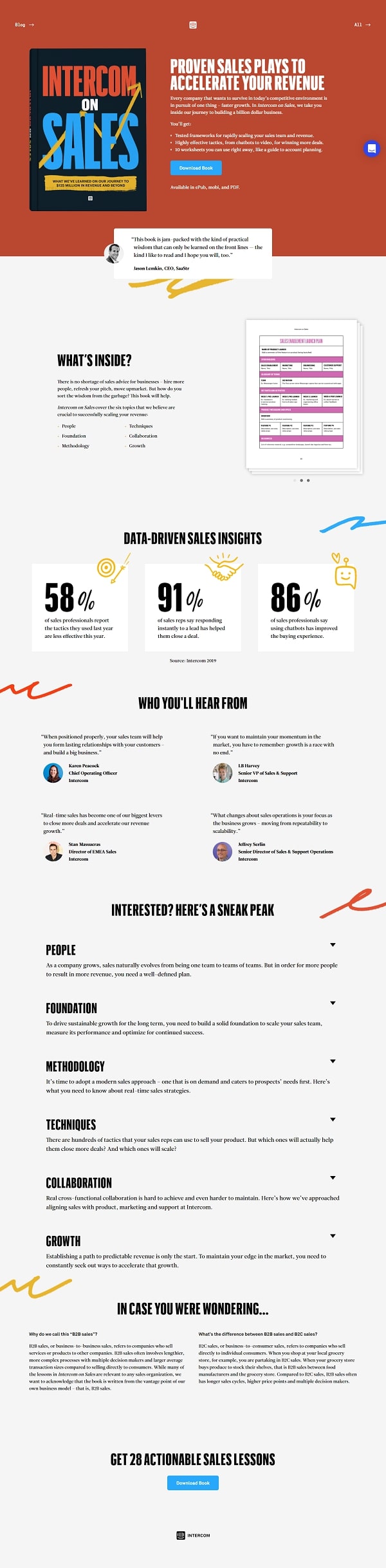 Intercom on sales Landing page example intercom