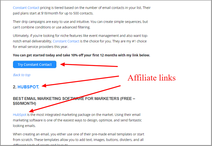 affiliate post example of affiliate links