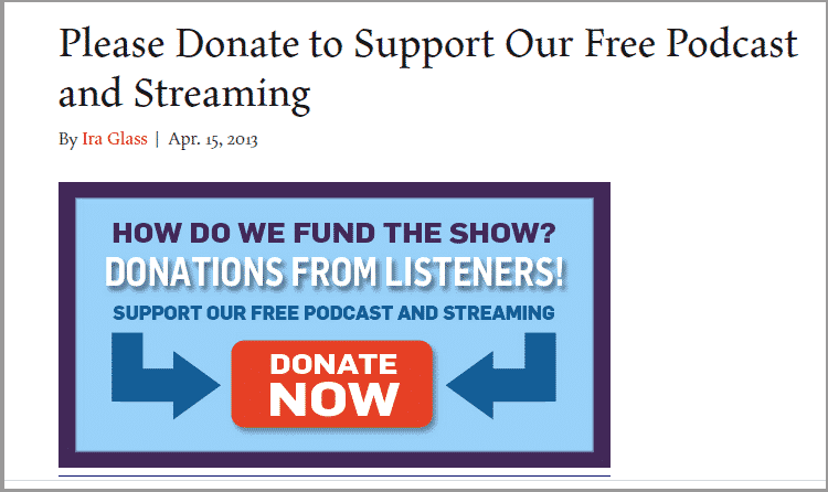 Donations Accepting donations instead of podcast advertising